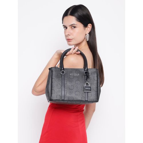 Buy Guess Charcoal Printed Saffron Satchel Bag with Detachable