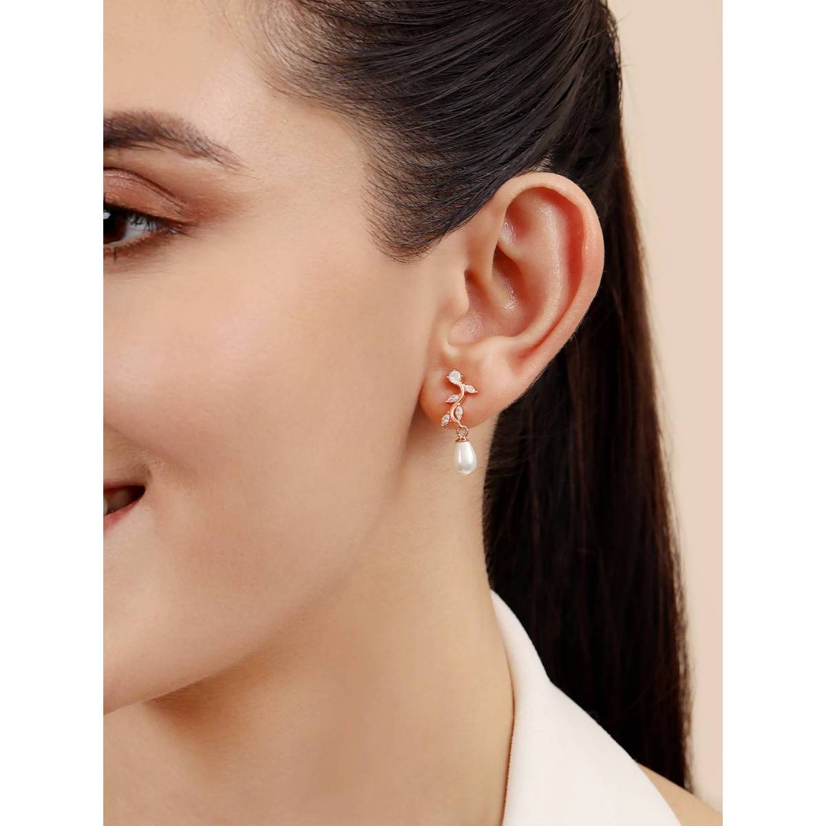 Zavya Leaf Drop Rose Gold Plated 925 Sterling Silver Earrings