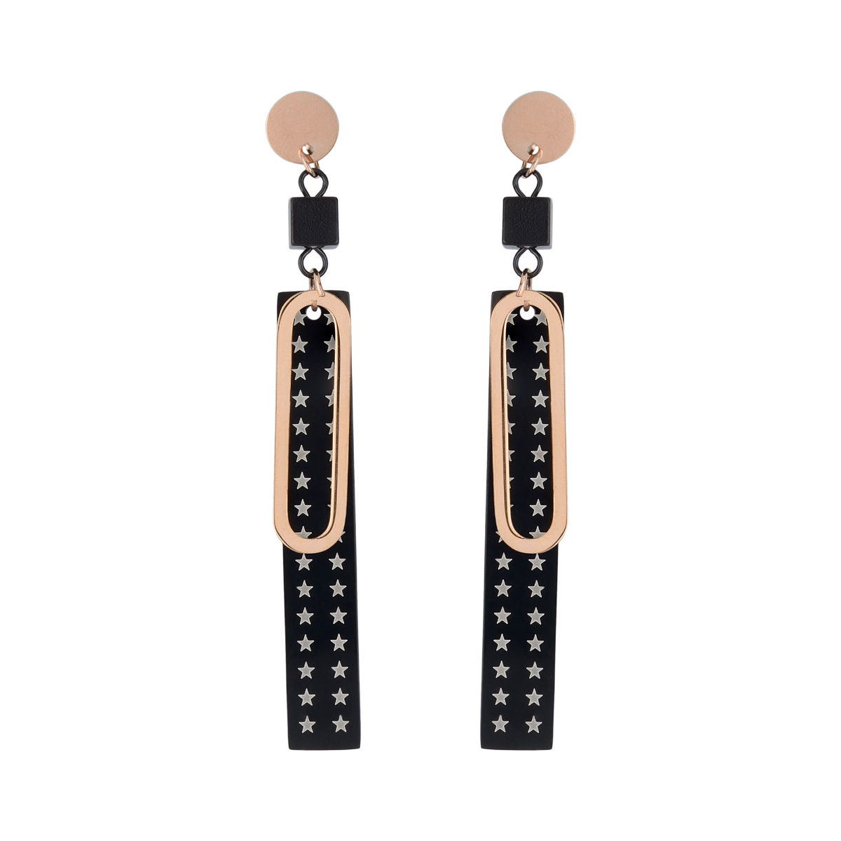Buy E2O Contemporary Rose Gold And Black Drop Earring Online