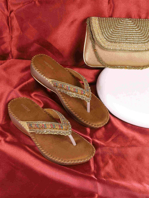 Buy Mochi Women Gold Party Slip-On Sandals Online