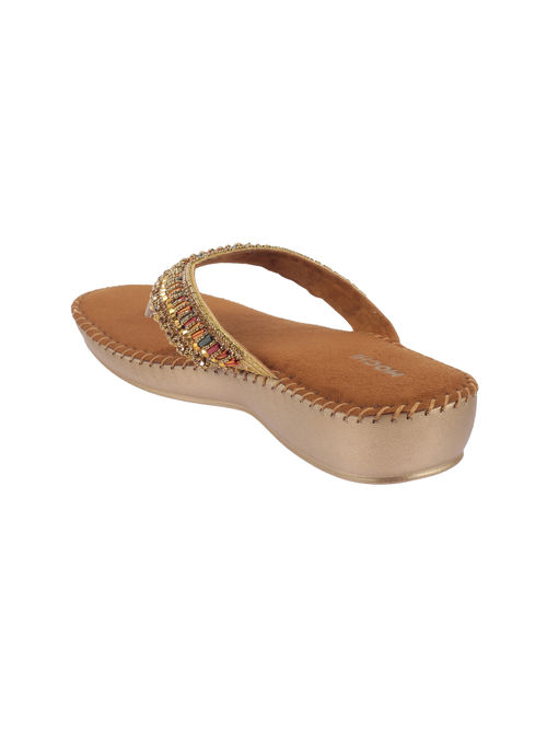 Buy Mochi Women Gold Party Slip-On Sandals Online