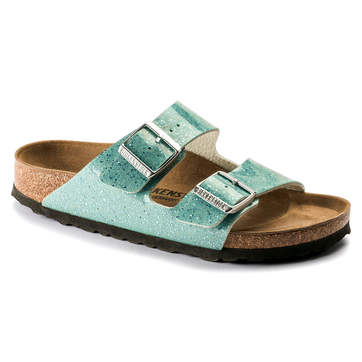 Birkenstock Arizona Birko Flor Cosmic Sparkle Green Narrow Widht Womens Sandals EURO 35