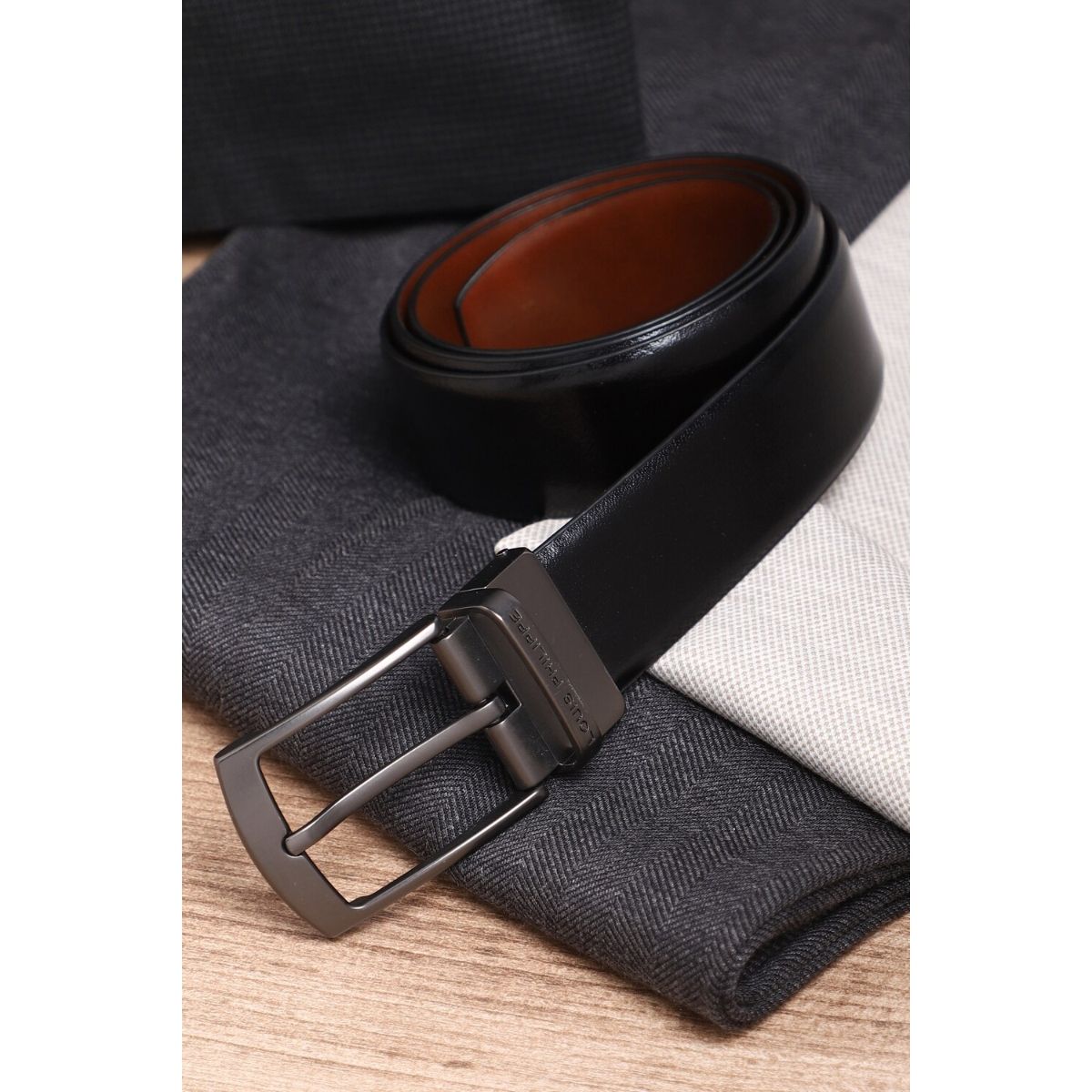 Louis Philippe Men Black & Brown Leather Reversible Belt