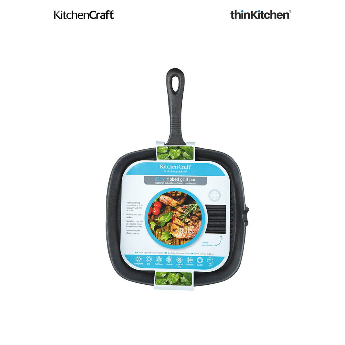 Kitchencraft Cast Iron Square Grill Pan, 23cm Buy Kitchencraft Cast