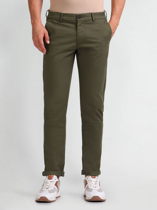 Buy Arrow Sports Mens Green Mid Rise Autoflex Trousers Online