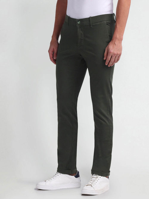 Buy Arrow Sports Mens Green Slim Fit Autoflex Trousers Online