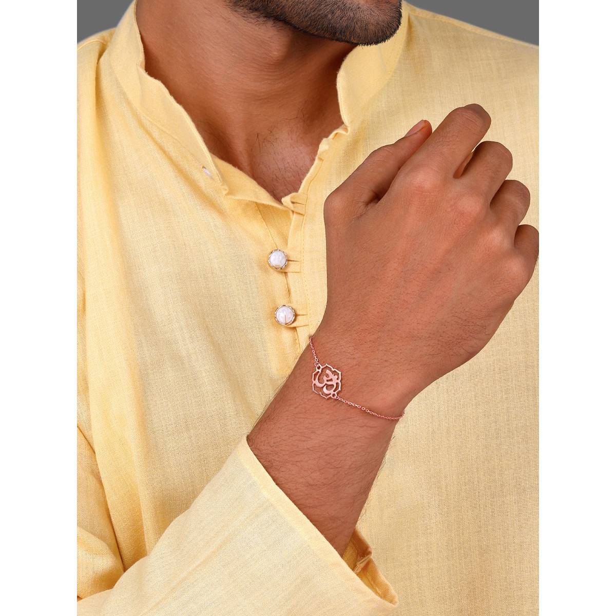 GIVA 925 Silver Rose Gold Omkara Rakhi with Roli Chawal