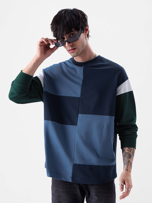 The Souled Store Original Mosaic Blue Men Oversized Full Sleeve T-shirts