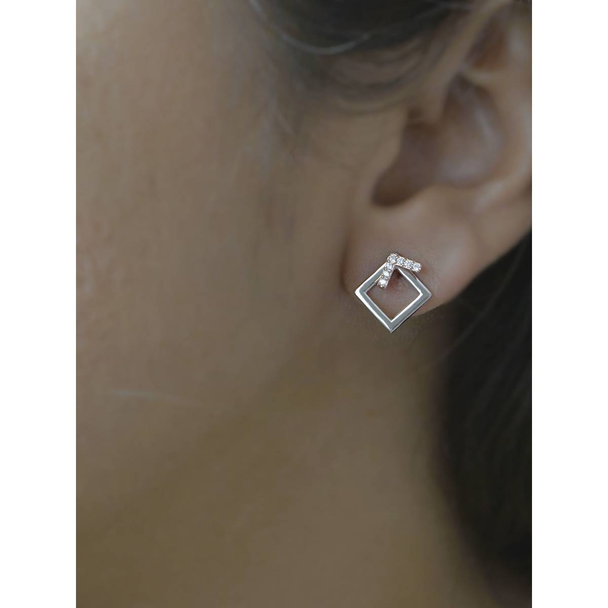 LuxeVogue Geometric Square Jacket Earring With Diamonds - 925 Silver Jewellery