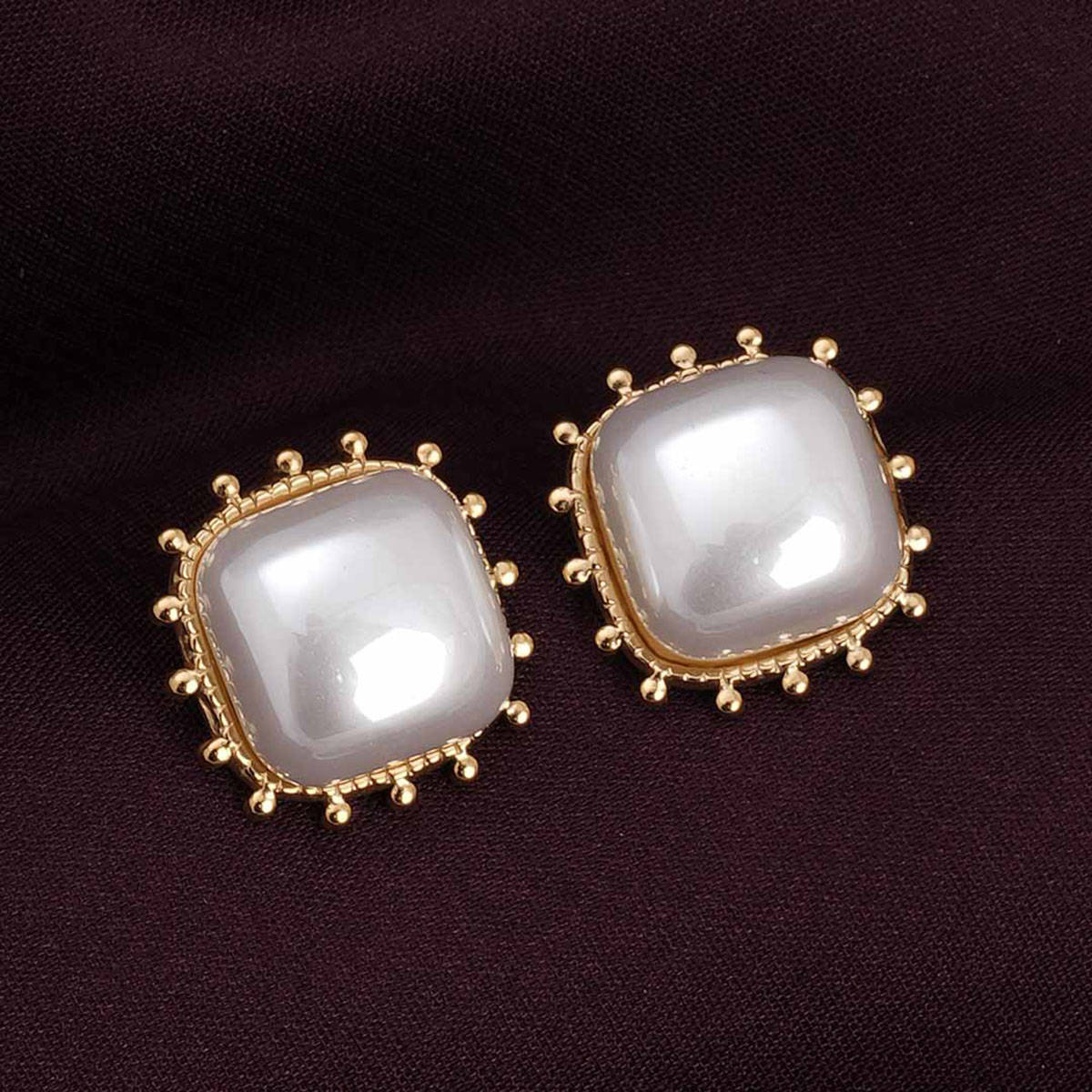 Palmonas Simple Square White Pearl Stud Earring For Womens