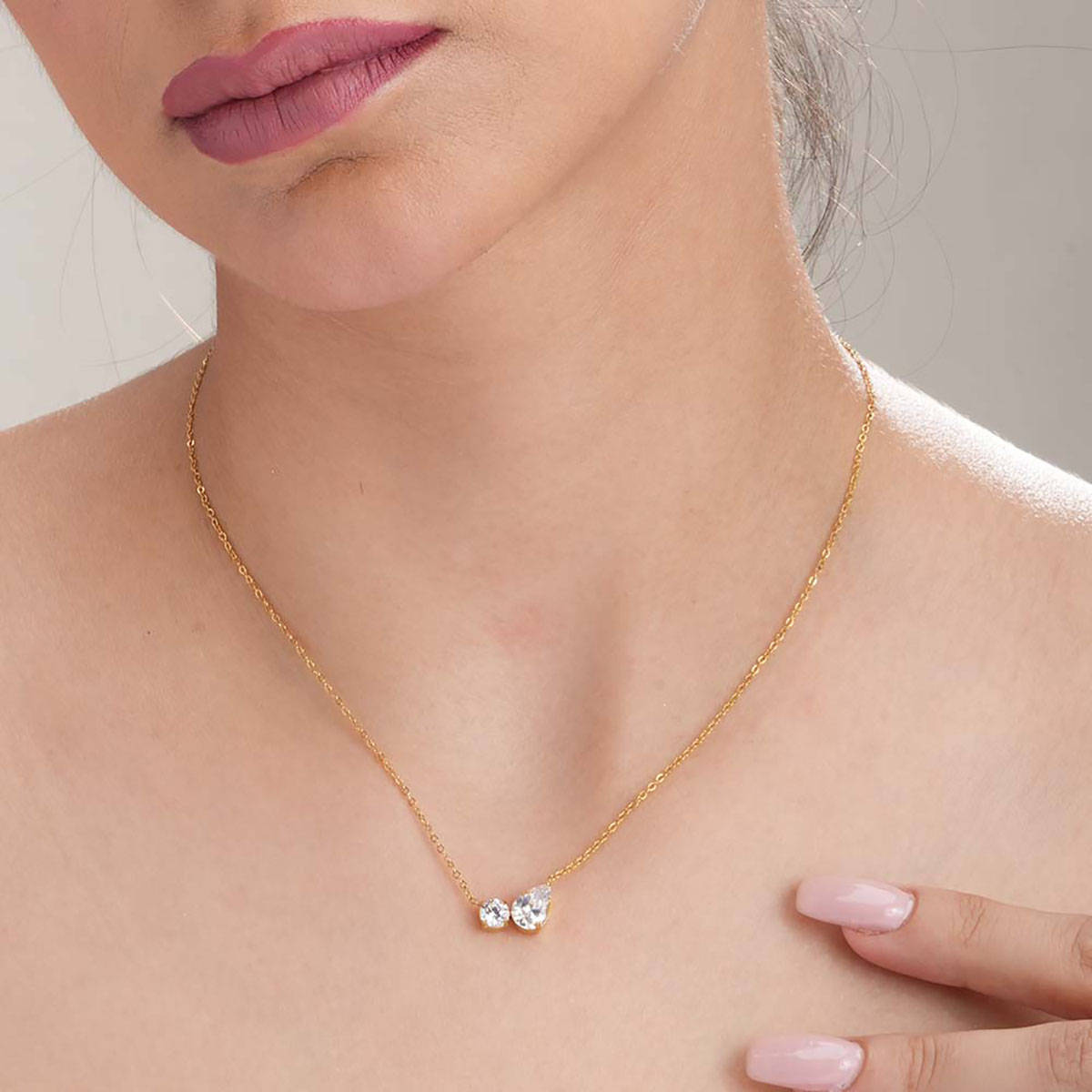 Palmonas Double Drop Delicacy Gold Chain Necklace For Womens