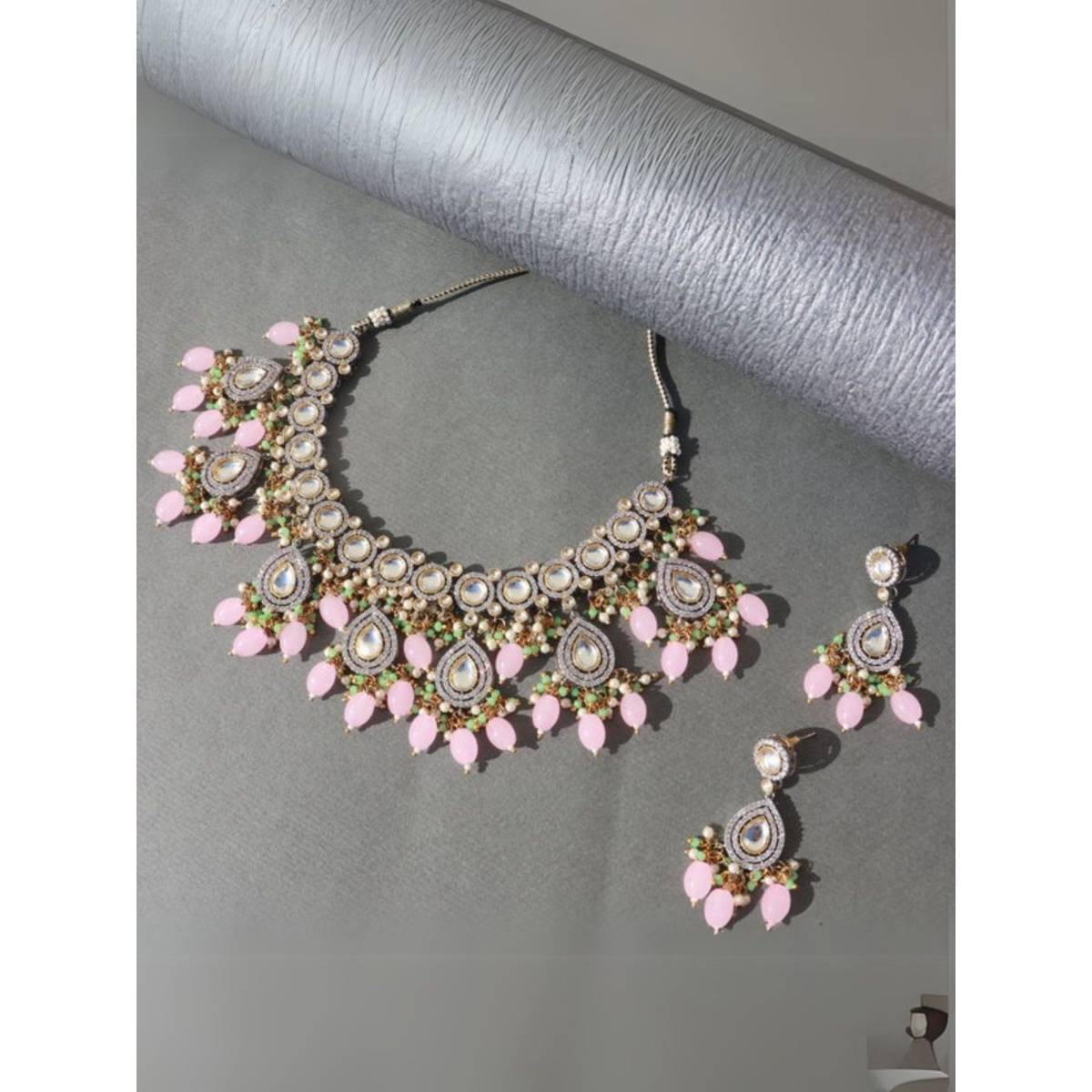 I Jewels Traditional Kundan & Pearl Necklace Jewellery Set
