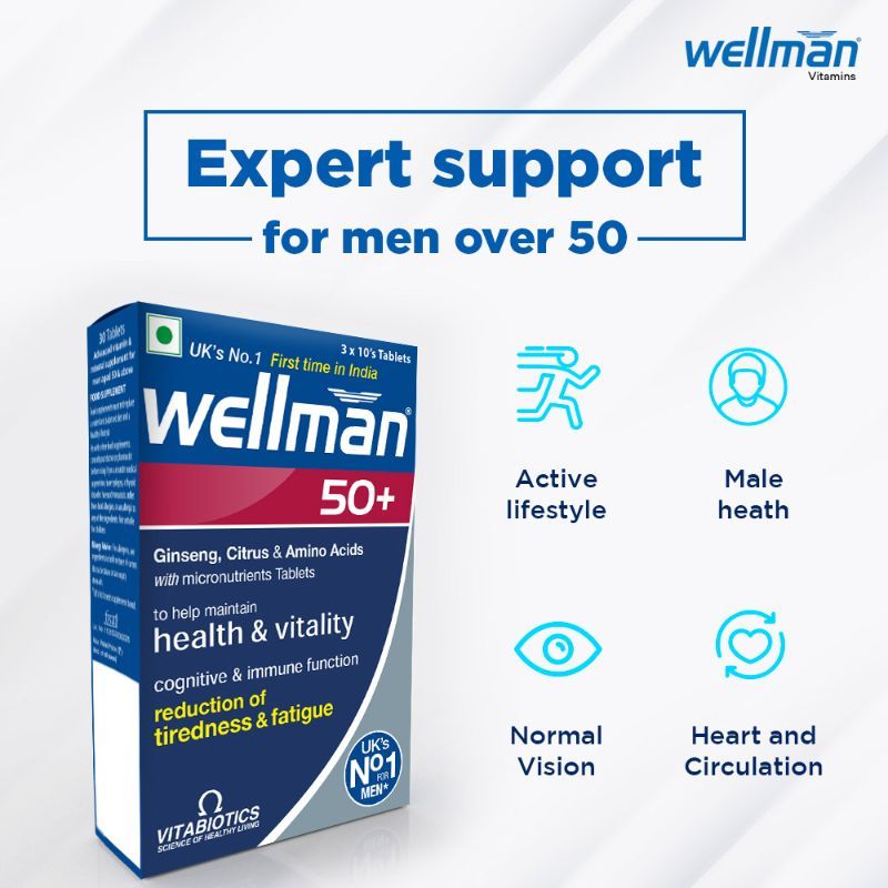 Wellman 50+ UK's No.1 Multivitamin for Men above 50 (Ginseng, Citrus