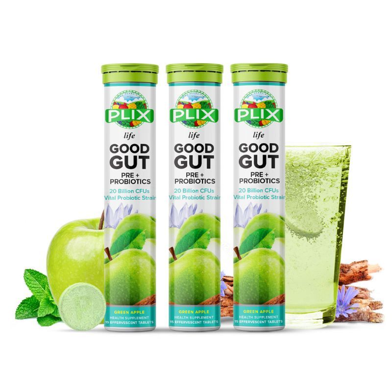Plix Good Gut Pre+probiotic Green Apple 15 Effervescent Tablets For Gut