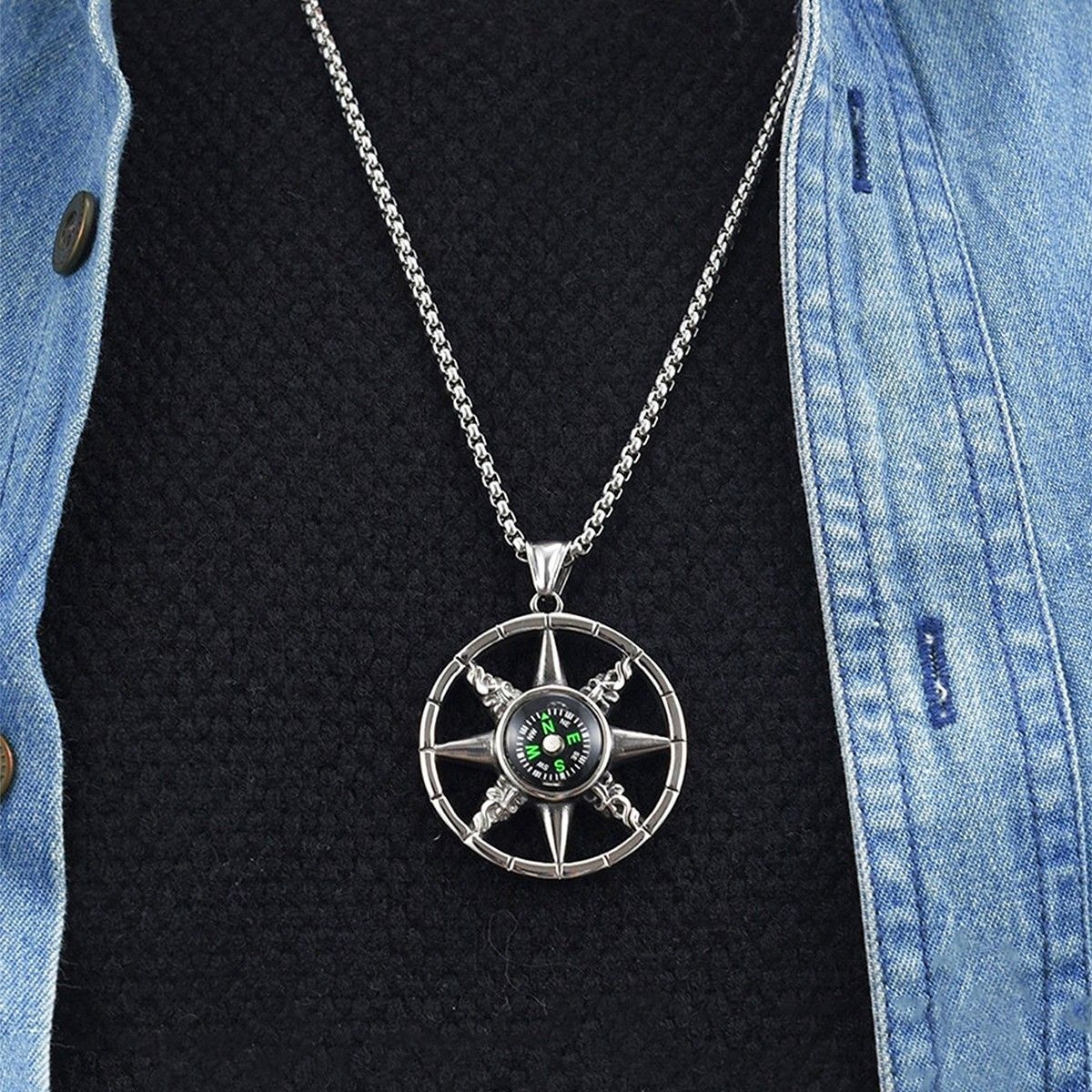 silver compass chain