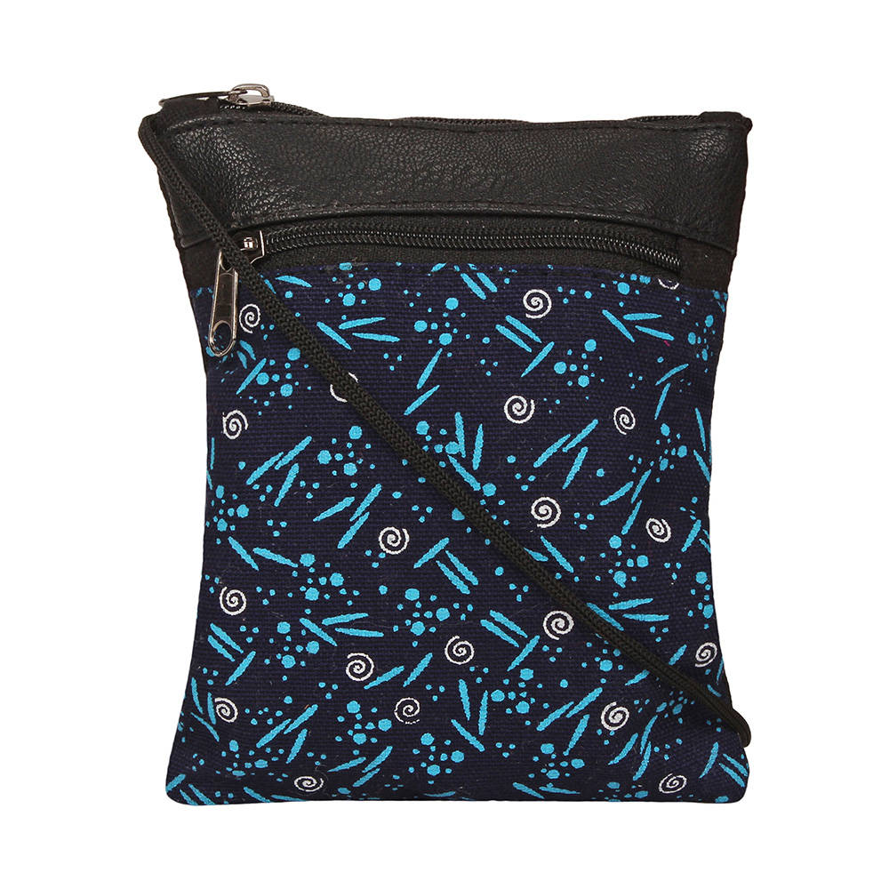Anekaant Blue & Black Modish Printed Canvas & PU Sling Bag
