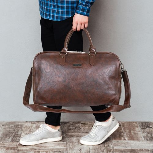 Kenneth Cole Unisex 40L Premium PU Duffle Bag With Detachable Shoulder  Strap Brown