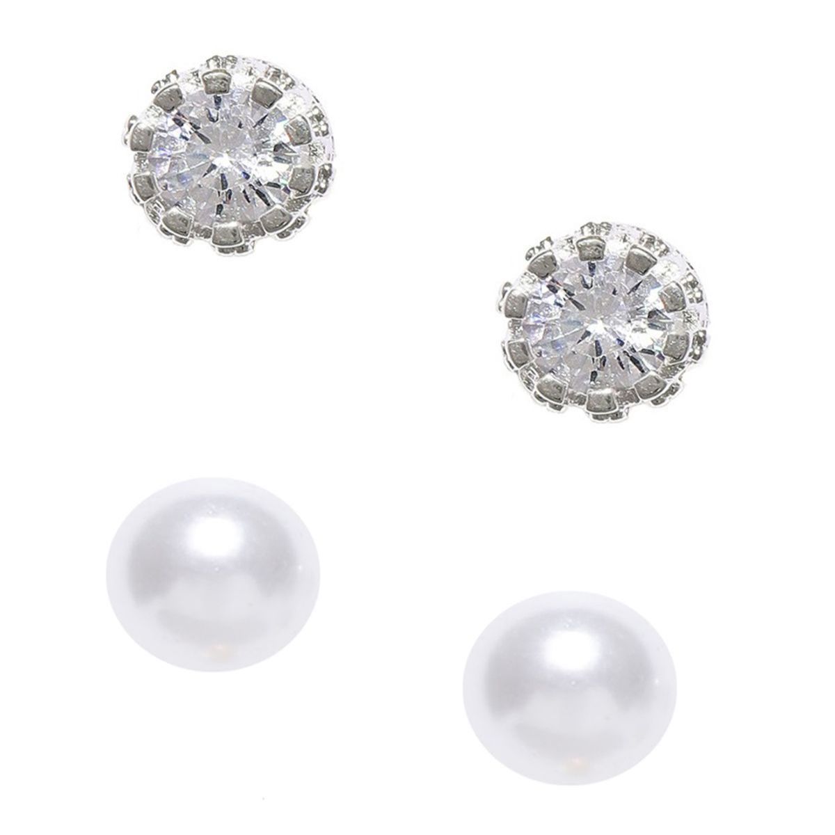 Round White Natural Pearl Stud Earrings Size 10 mm