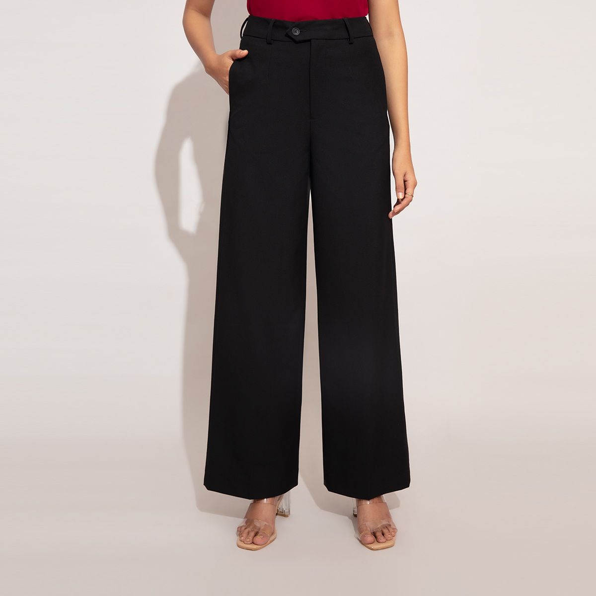 Twenty Dresses by Nykaa Fashion Work Black Solid Wide Leg Trousers: Buy  Twenty Dresses by Nykaa Fashion Work Black Solid Wide Leg Trousers Online  at Best Price in India | Nykaa