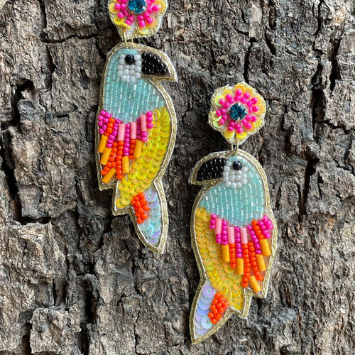 Buy Digital Dress Room Multi-Color Beaded Drop Earrings Parrot
