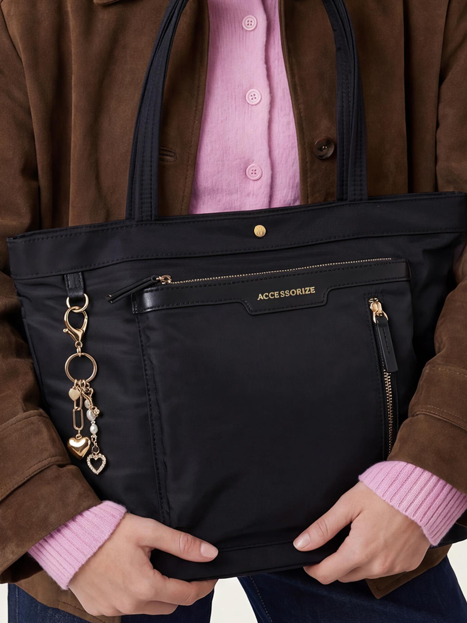 Buy Accessorize London Women Black Siona Multi-Pocket Tote Bag Online