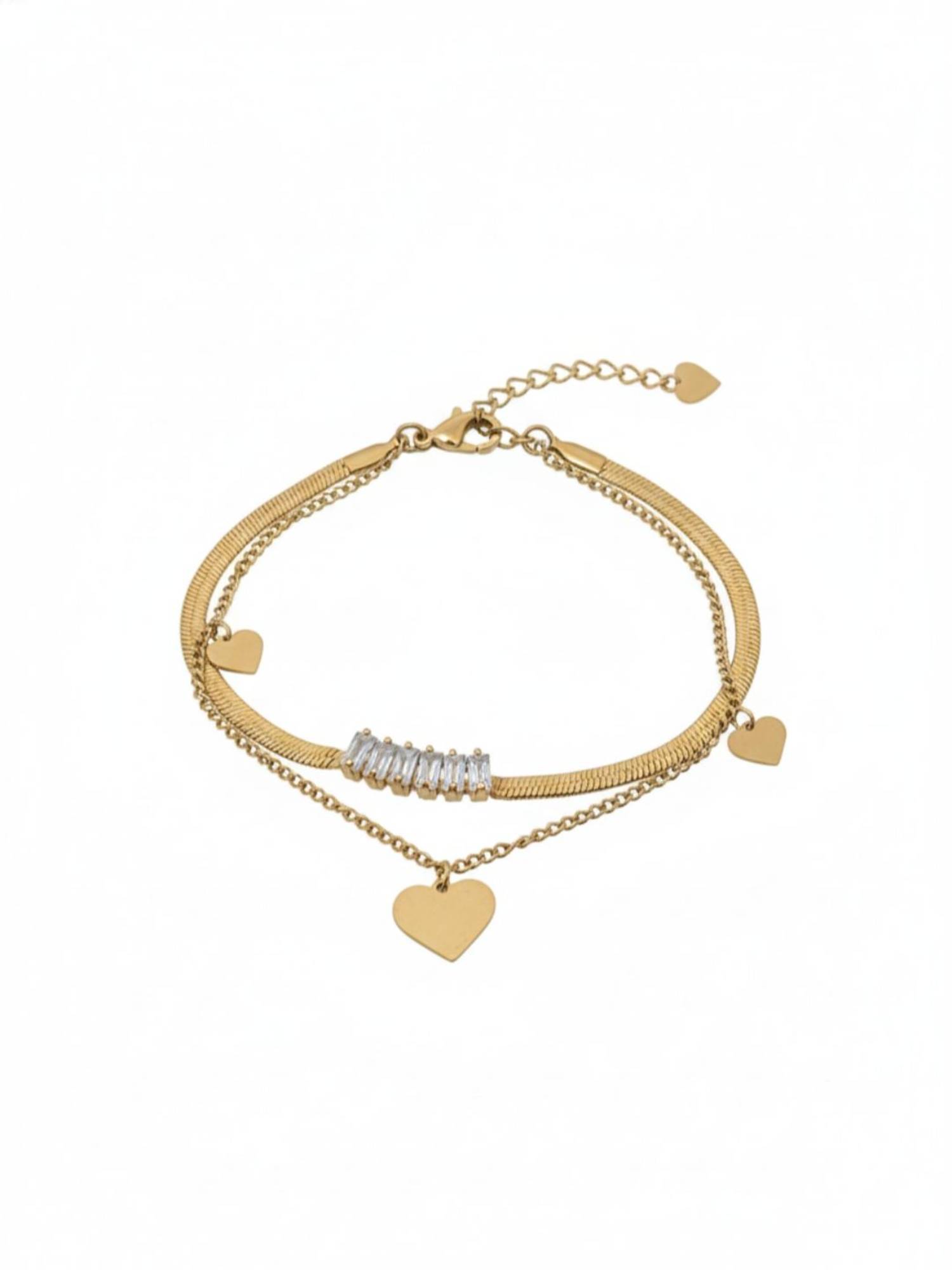 RACHIVA 18K Gold Plated Heart Charm Baguette Bracelet For Women