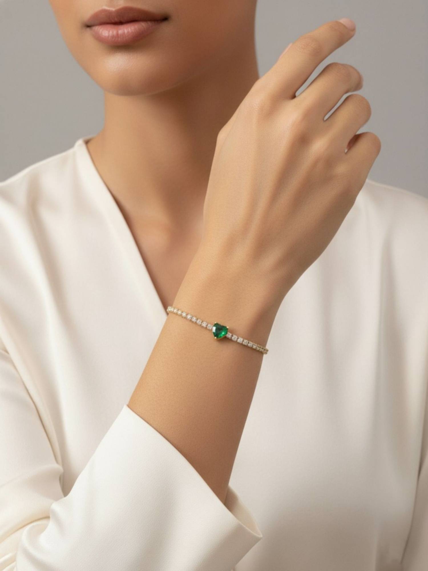 RACHIVA 18K Gold Plated Green Heart CZ Tennis Bracelet For Women
