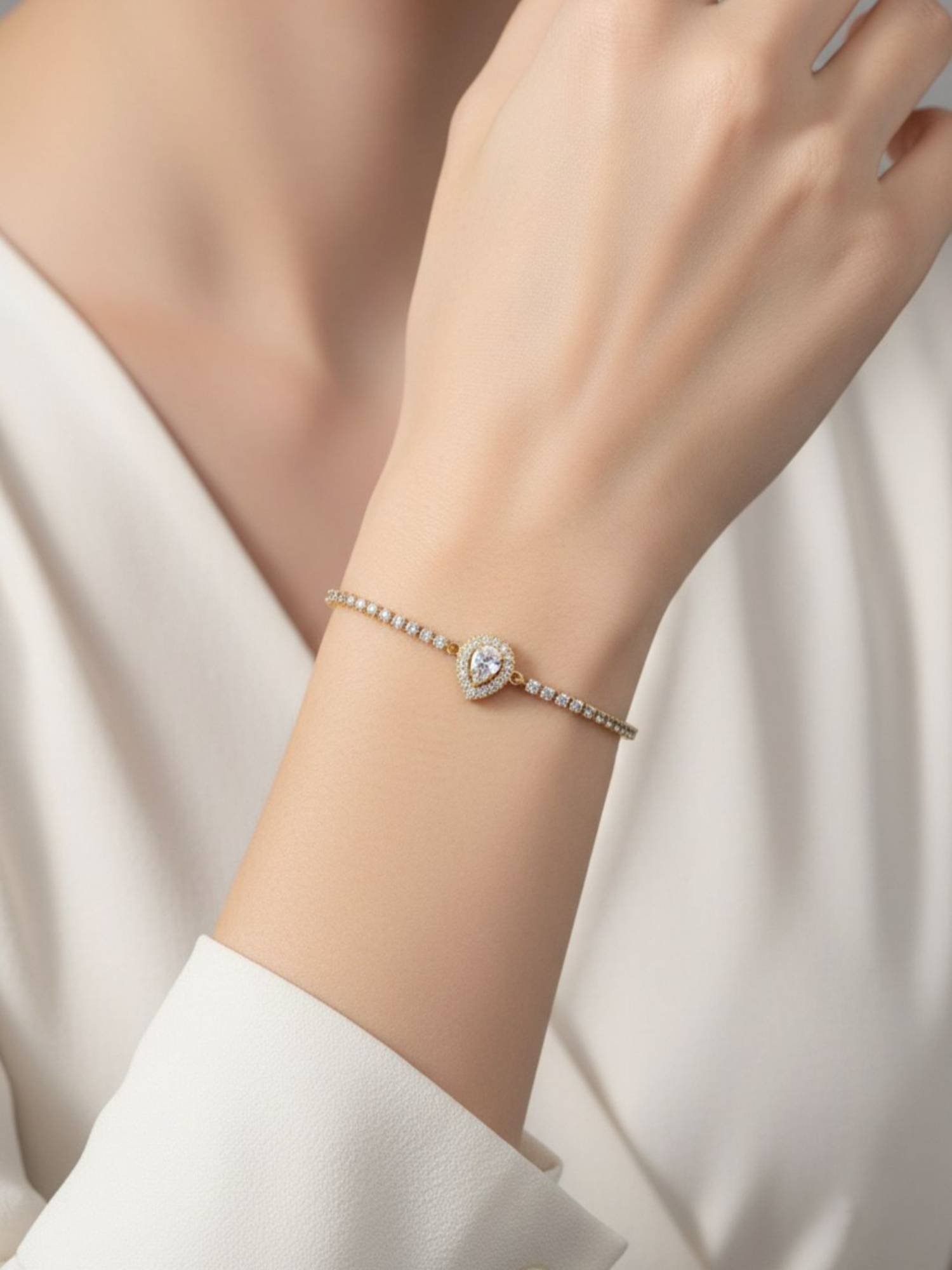 RACHIVA 18K Gold Plated Teardrop CZ Tennis Bracelet For Women