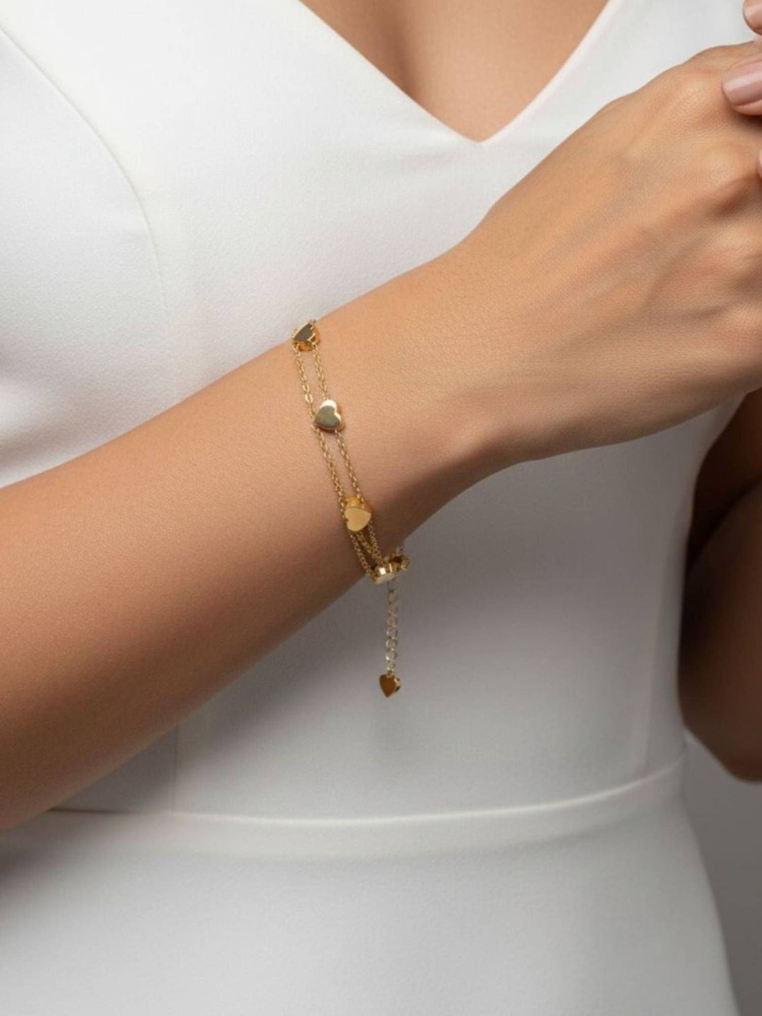 RACHIVA 18K Gold Plated Multi Heart Chain Bracelet For Women