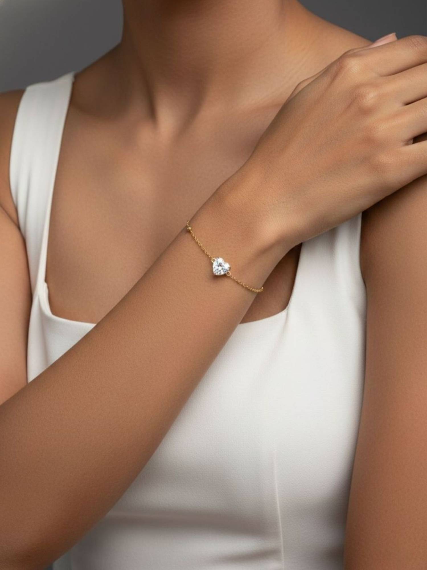RACHIVA 18K Gold Plated Heart Zircon Solitaire Bracelet For Women