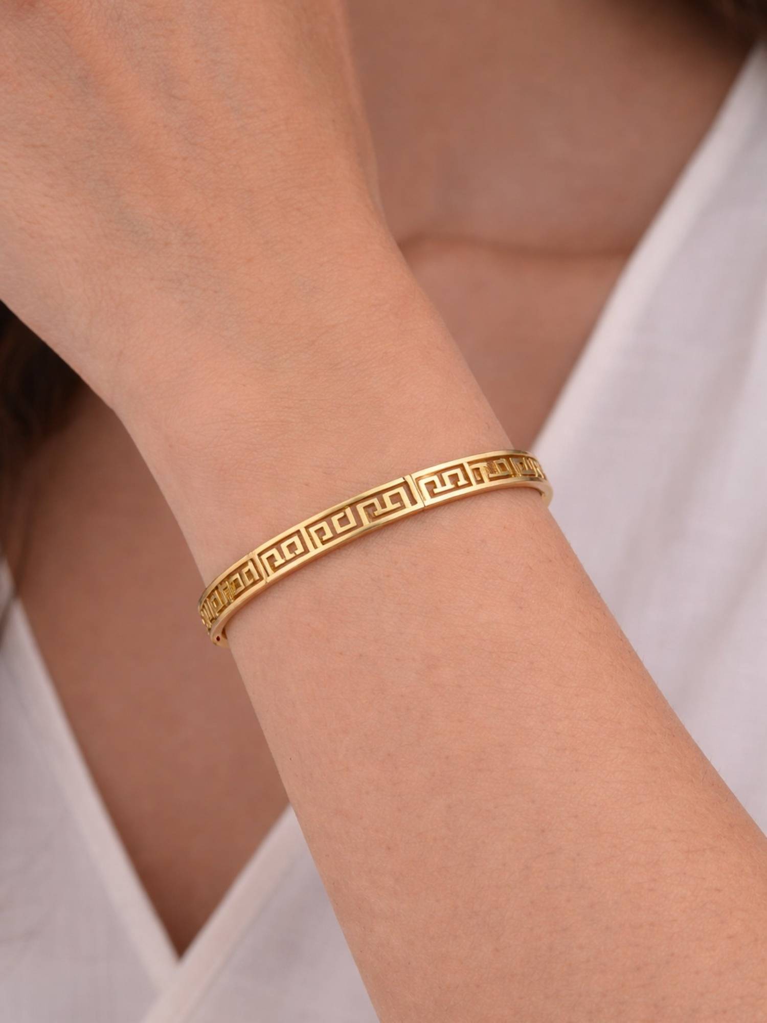 RACHIVA 18K Gold Plated Greek Key Cutwork Kada For Women