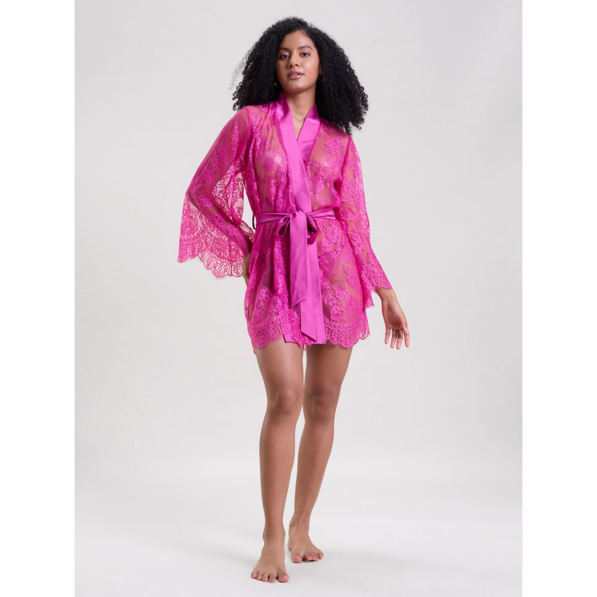 ROBE de FLEURS by Glossy 美品 Buy Mysthelle FUCHSIA LACE ROBE WITH THONG Online