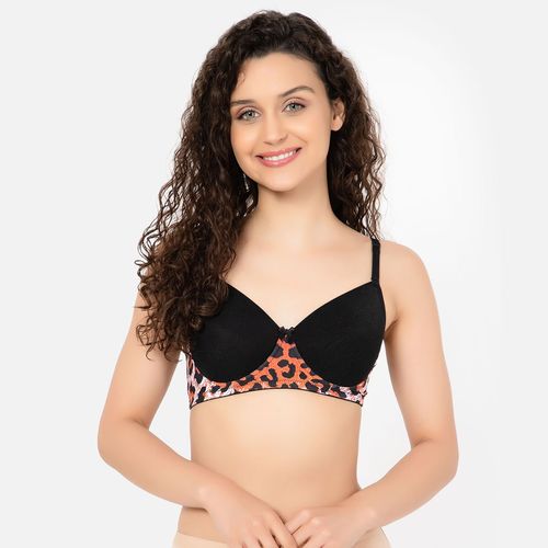 Buy Clovia Powernet Printed Padded Full Cup Wire Free T-shirt Bra - Black  Online