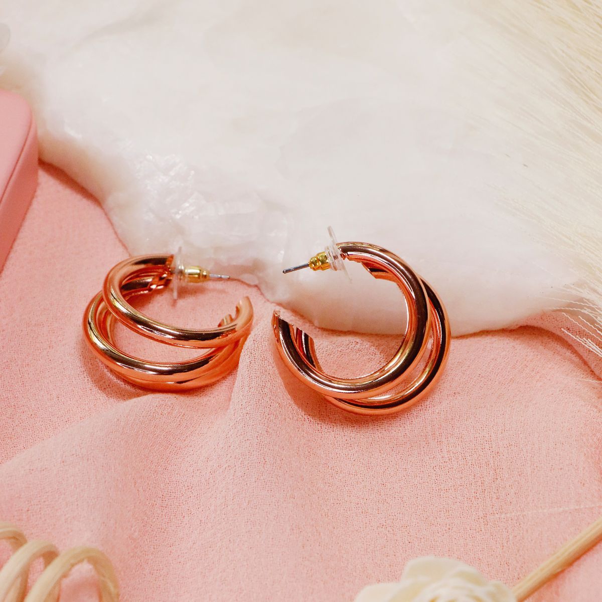 Stunning Rose Gold Hoop Earrings  South India Jewels