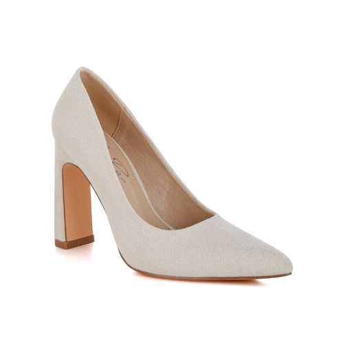 London Rag Beige Slim Block Heel Pumps (UK 3)