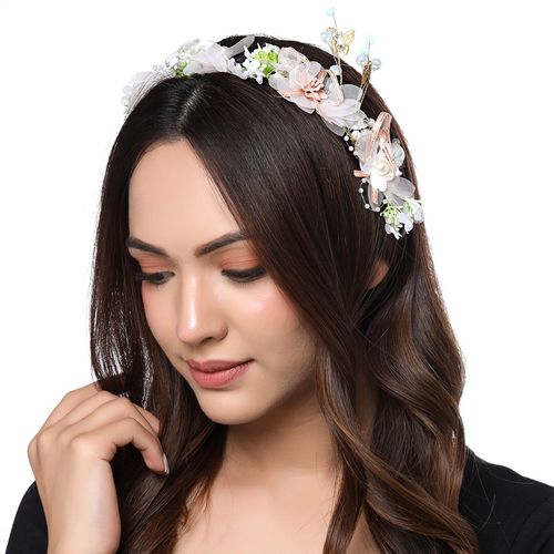 Yellow Chimes Floral White Bridal Hair Vine Tiara Headband Wedding Hair  Accessories