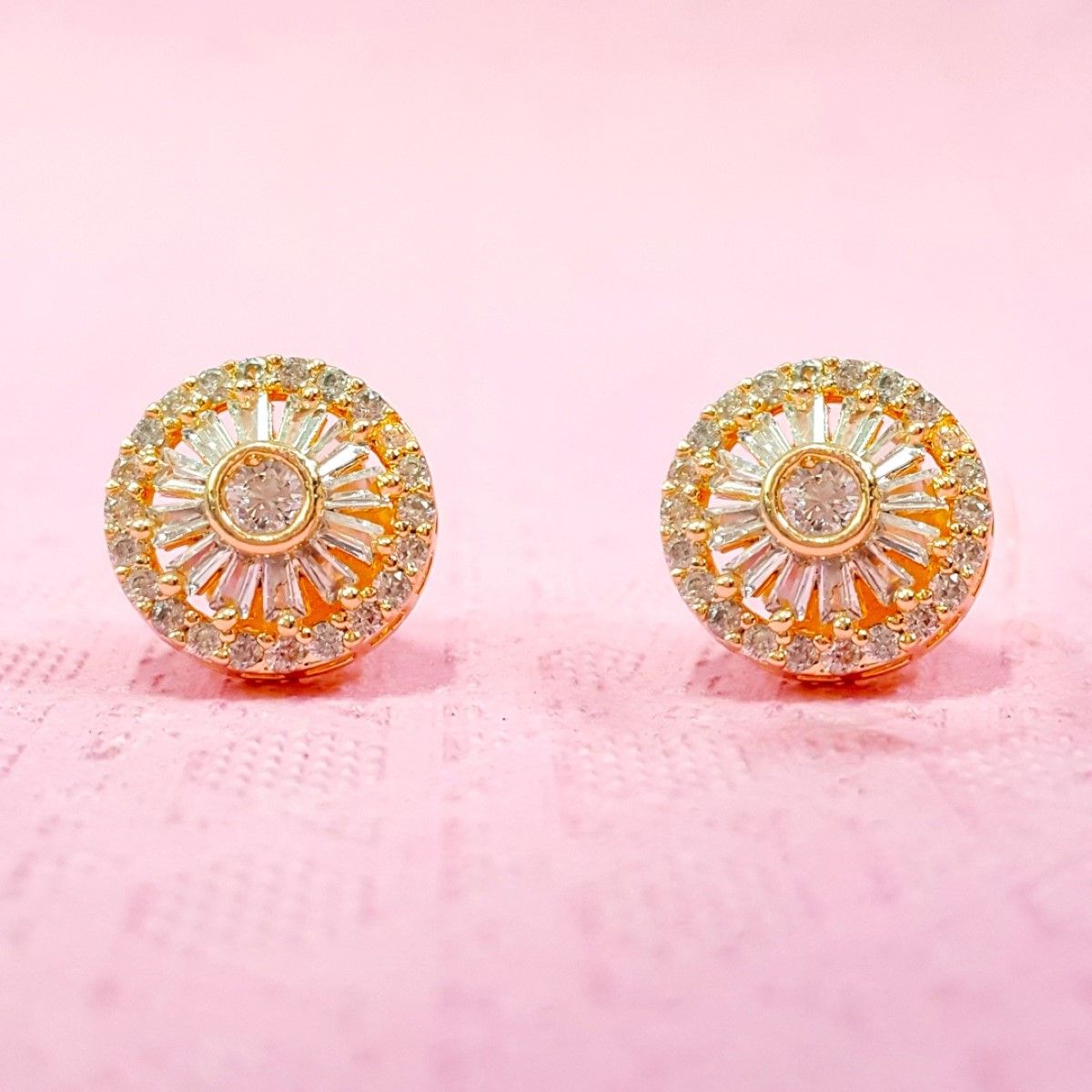 Cute Gold Polish Diamond Stud Earrings By Much More