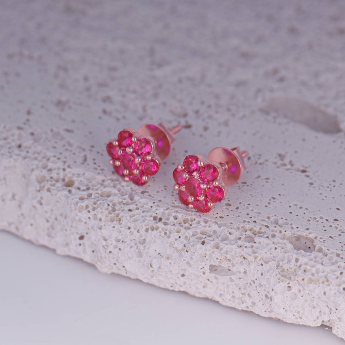 GIVA Sterling Silver Rose Gold Magenta Flower Stud Earrings for Womens and Girls