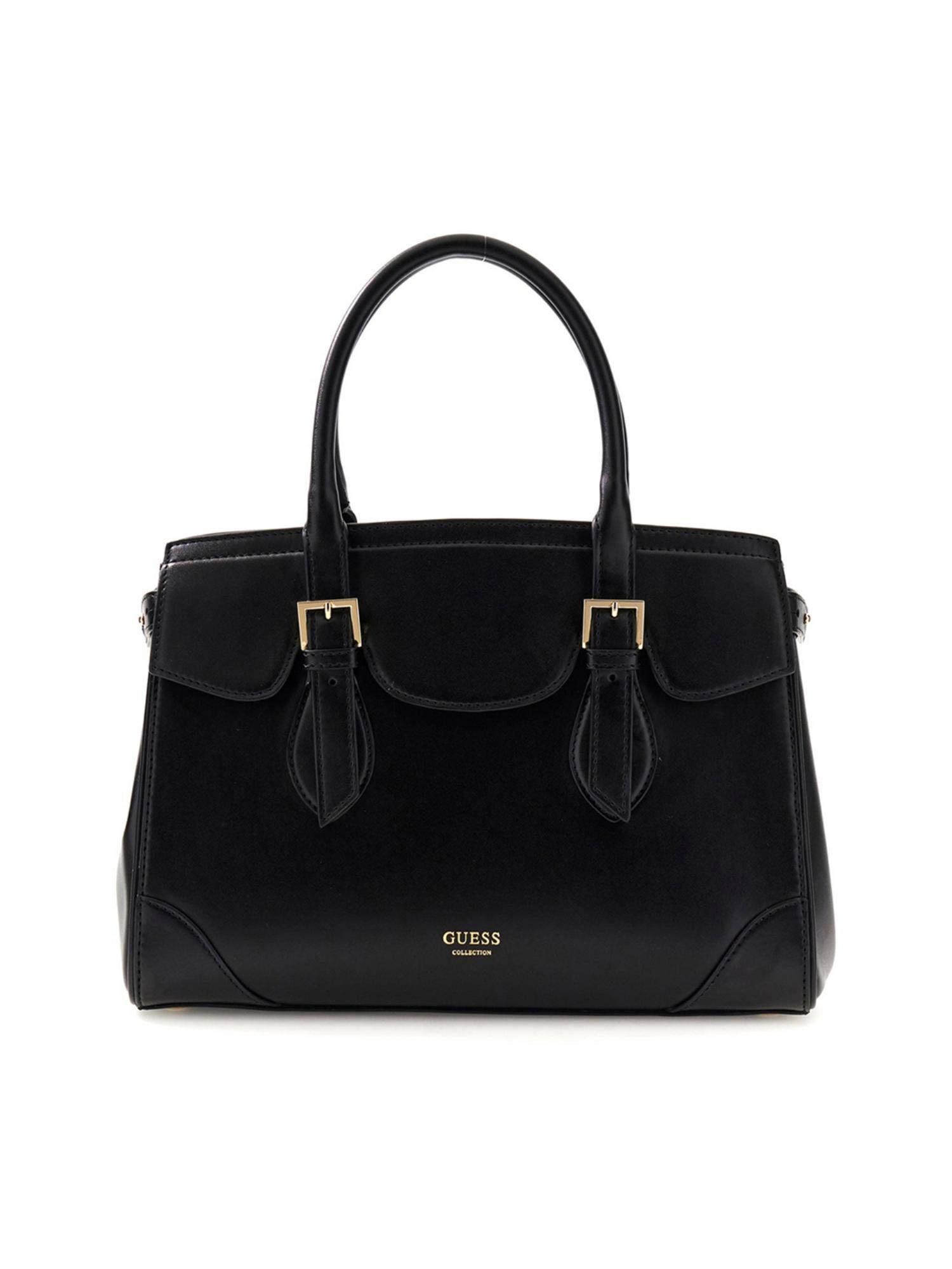 Guess Women Solid Black Sofia Medium Satchel Bag with Detachable Strap