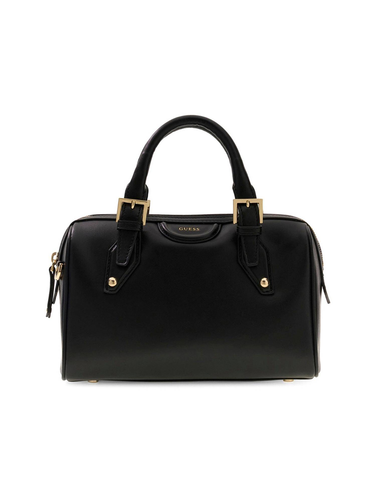 Guess Women Solid Black Nina Bowler Satchel Bag with Detachable Strap