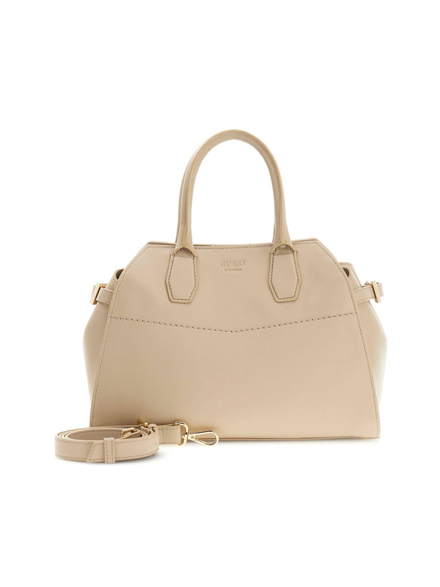 Guess Women Solid Sand Liza Satchel Bag with Detachable Strap