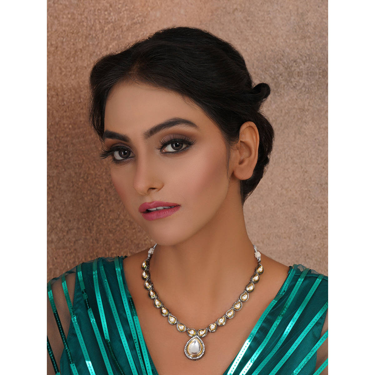 Ruby Raang Studio Long Tear Drop Dual Tone Kundan Neckpiece