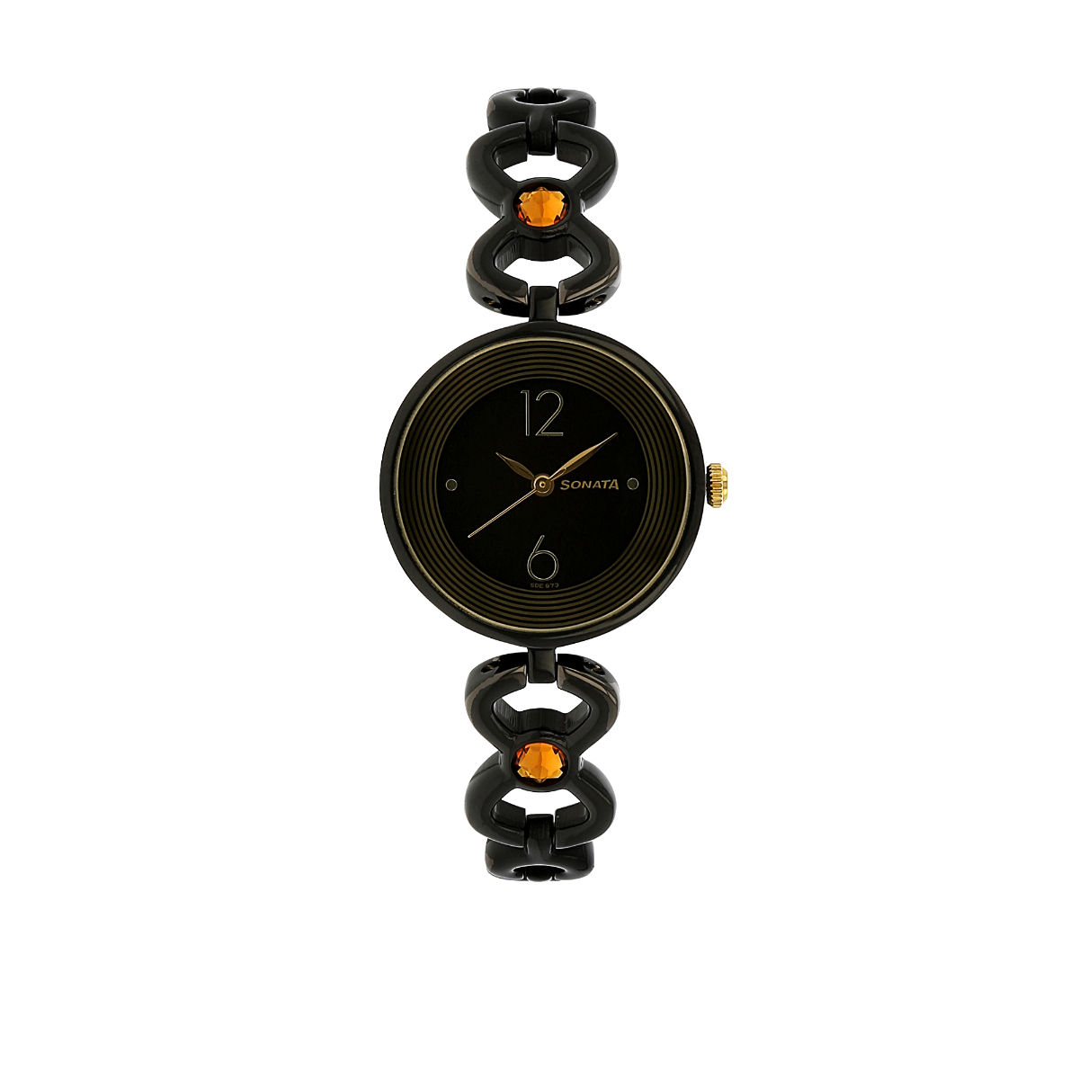 Sonata black metal watches for ladies hot sale