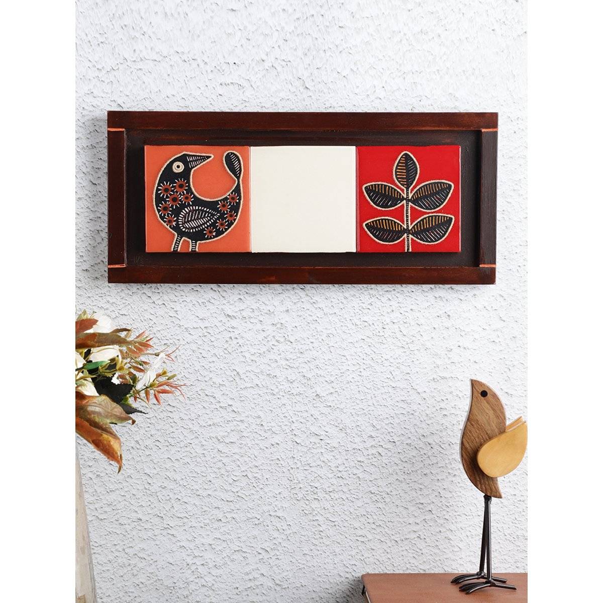 VarEesha Colors of Joy Orange Bird Red Plant Tiled Horizontal Wall Hanging