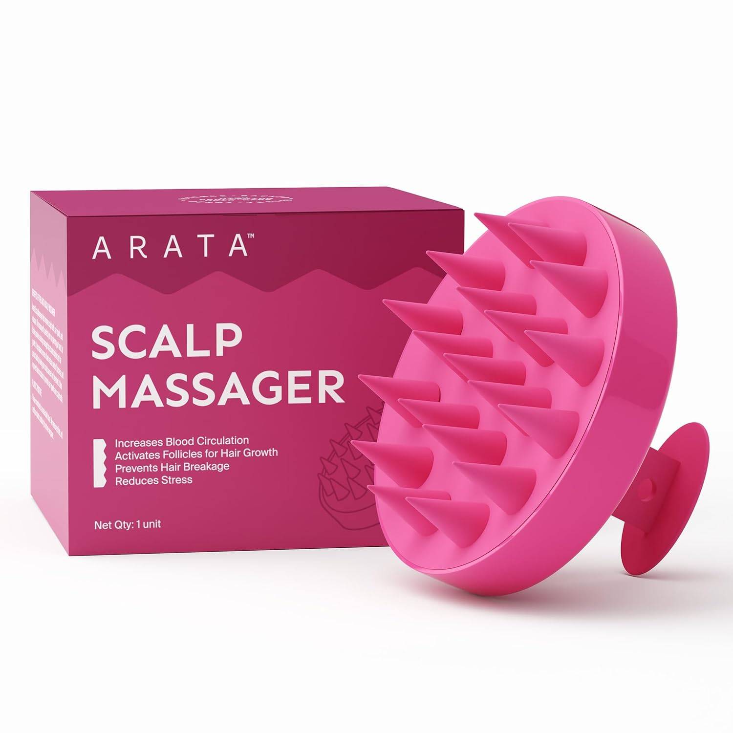 Arata Scalp Massager Silicone Bristles, Boosts Growth, Prevents Dandruff & Hair Loss