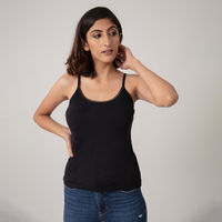 Nykd by Nykaa Cotton Camisole slip with in-built Bra - NYC003 Black