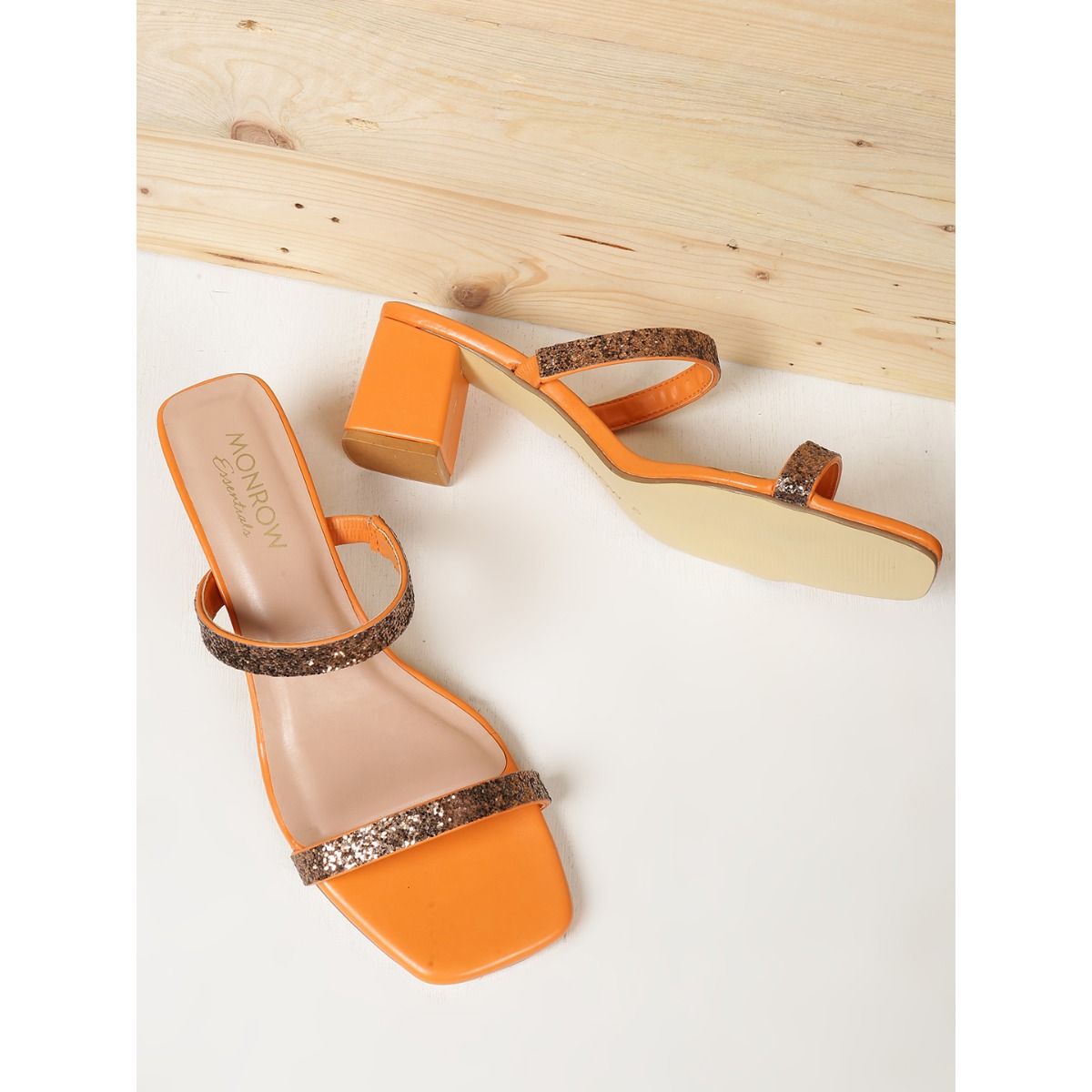 Buy Monrow Embellished Orange Block Heels Online