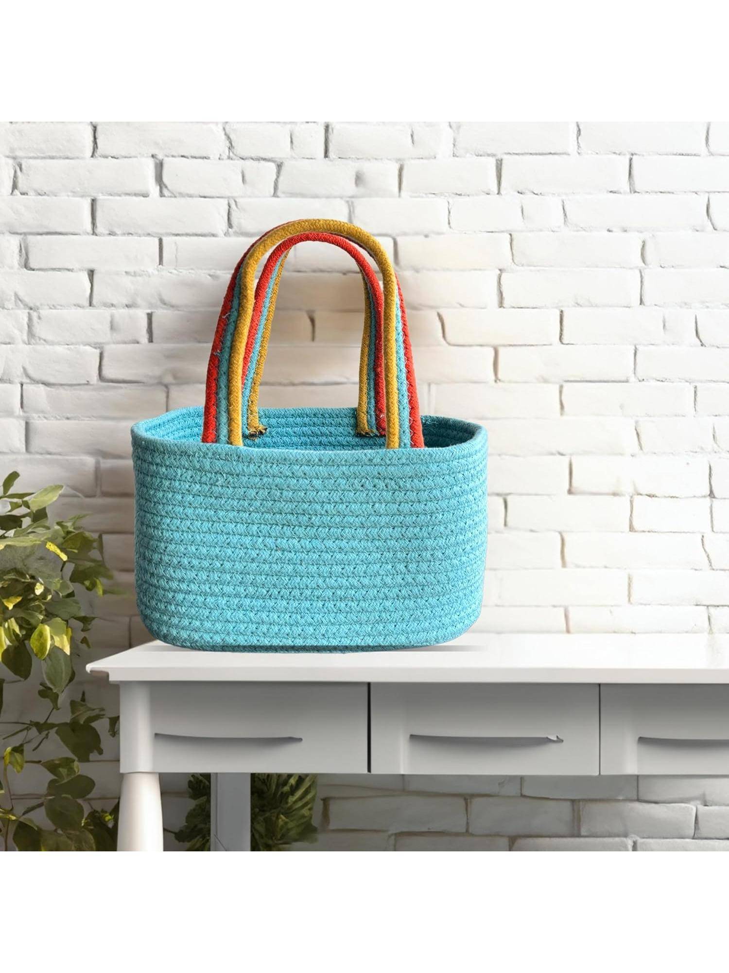 JASMEY HOMES Hamper Basket Style Handbag - Aqua