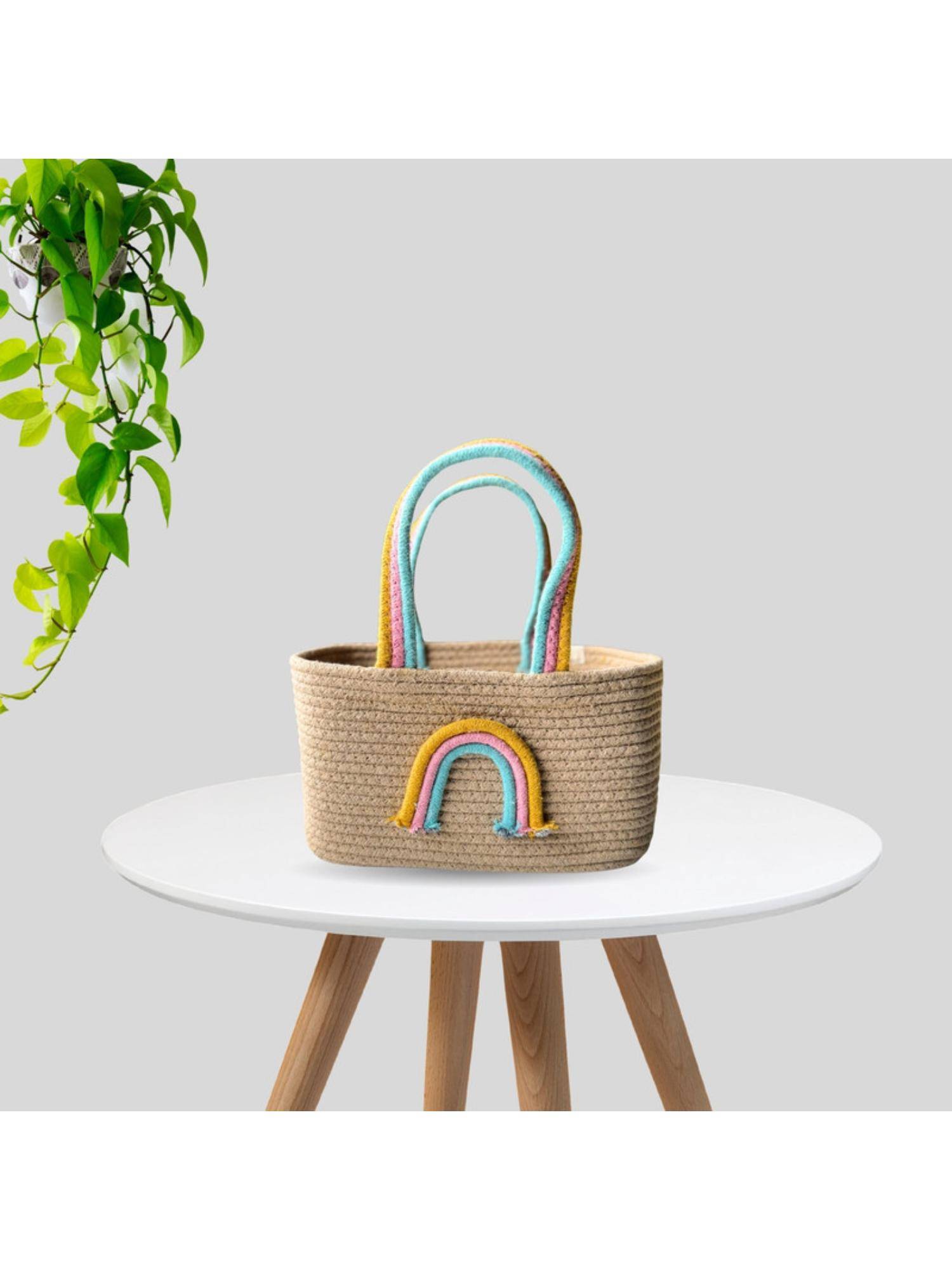 JASMEY HOMES Rainbow Handle Storage Basket Style Handbag - Aqua