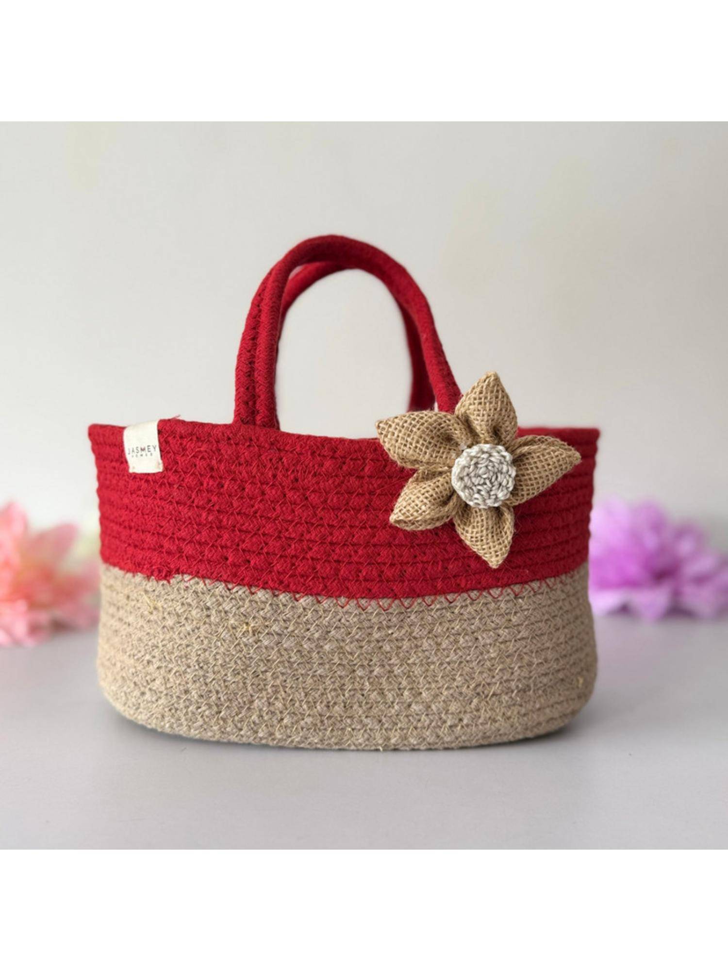 JASMEY HOMES Shubh Crimson Basket Style Handbag Multi-Color